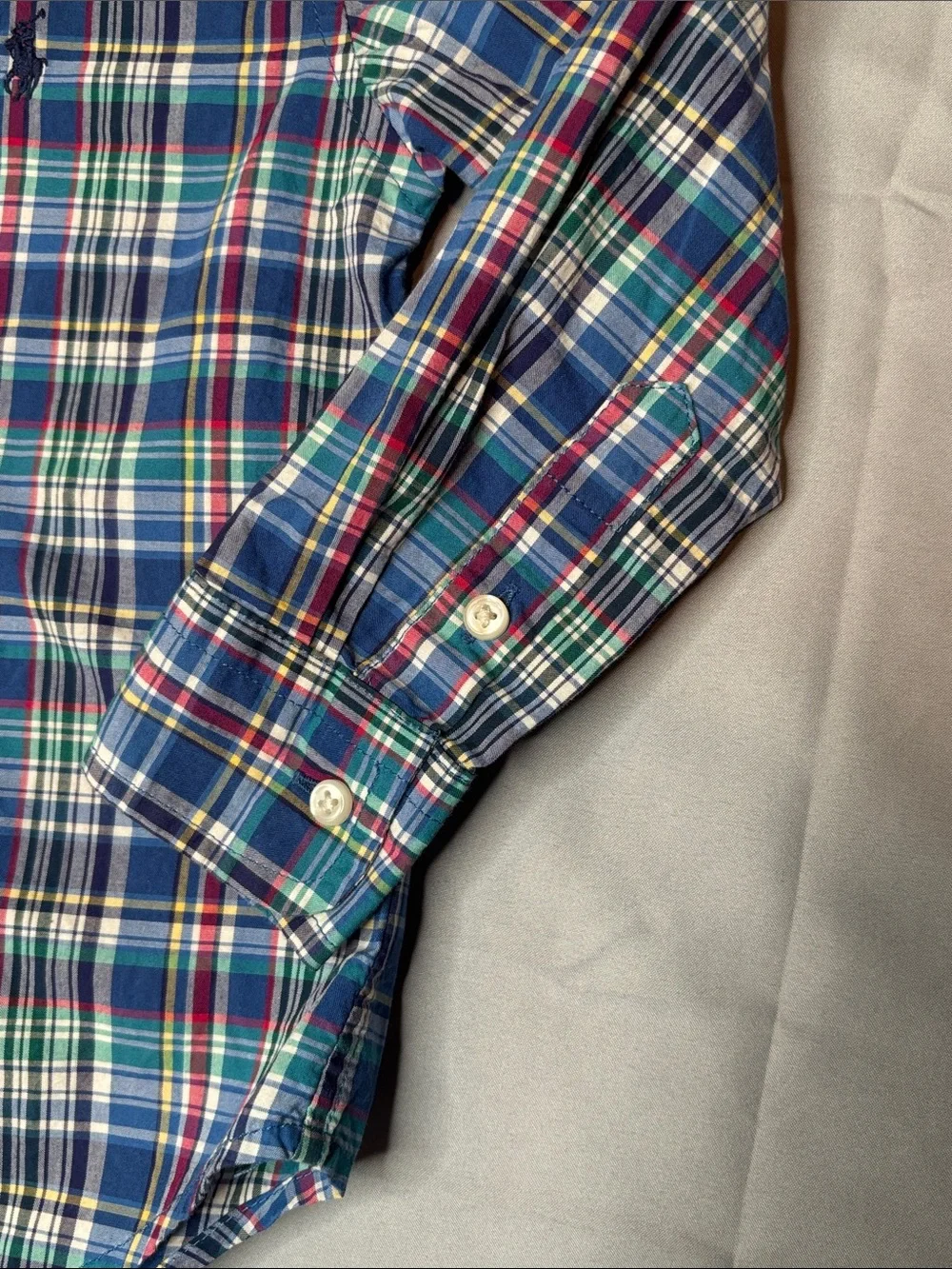 Ralph Lauren Boys Navy Green Red Plaid Button-Down Long Sleeve Shirt Size 3 3T